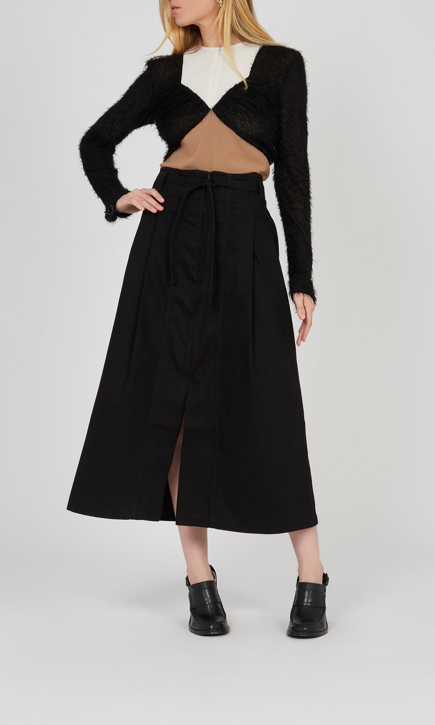 Jupe longue à pinces en denim - Noir