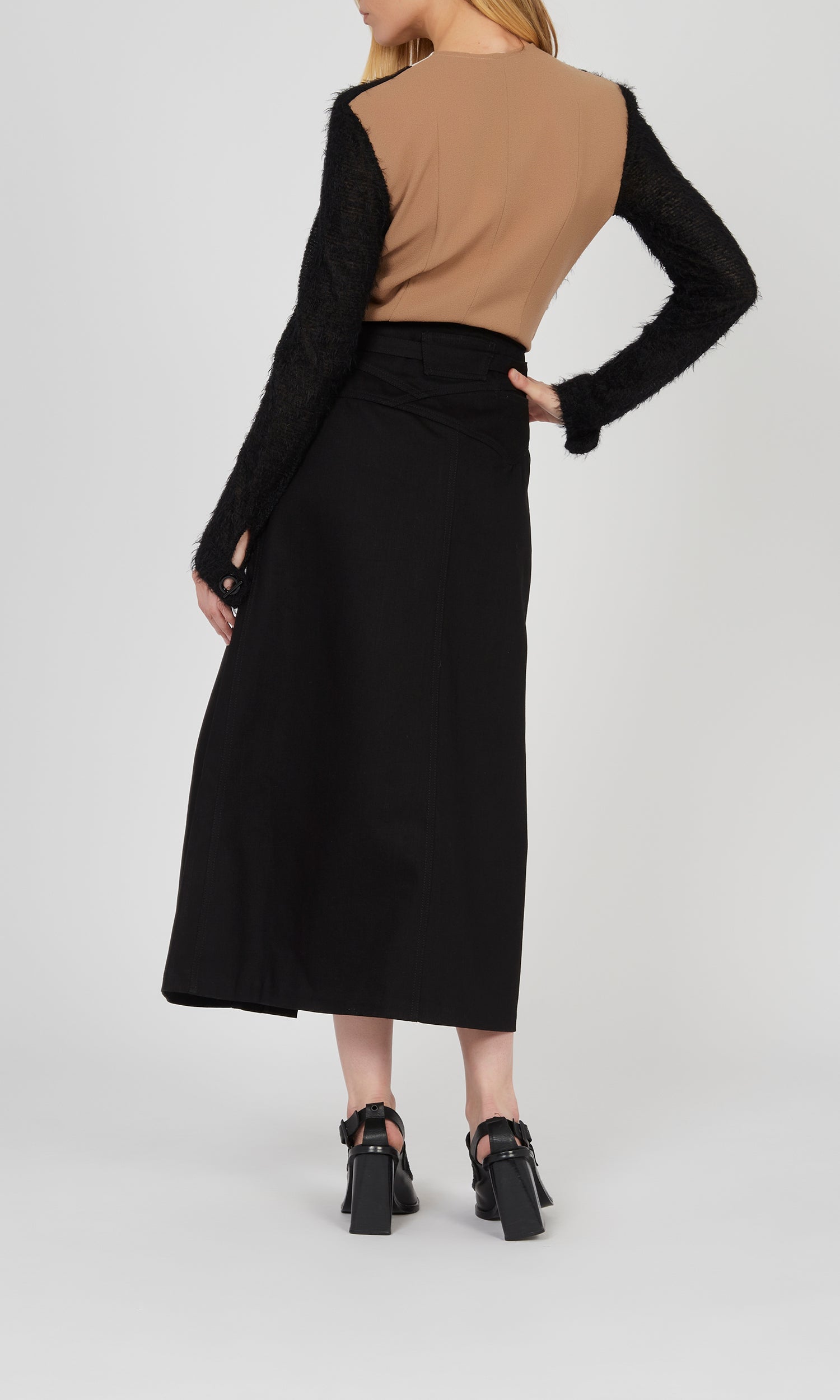Jupe longue à pinces en denim - Noir