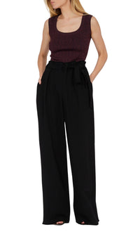 Pantalon ample ajustable en crêpe de laine - Noir