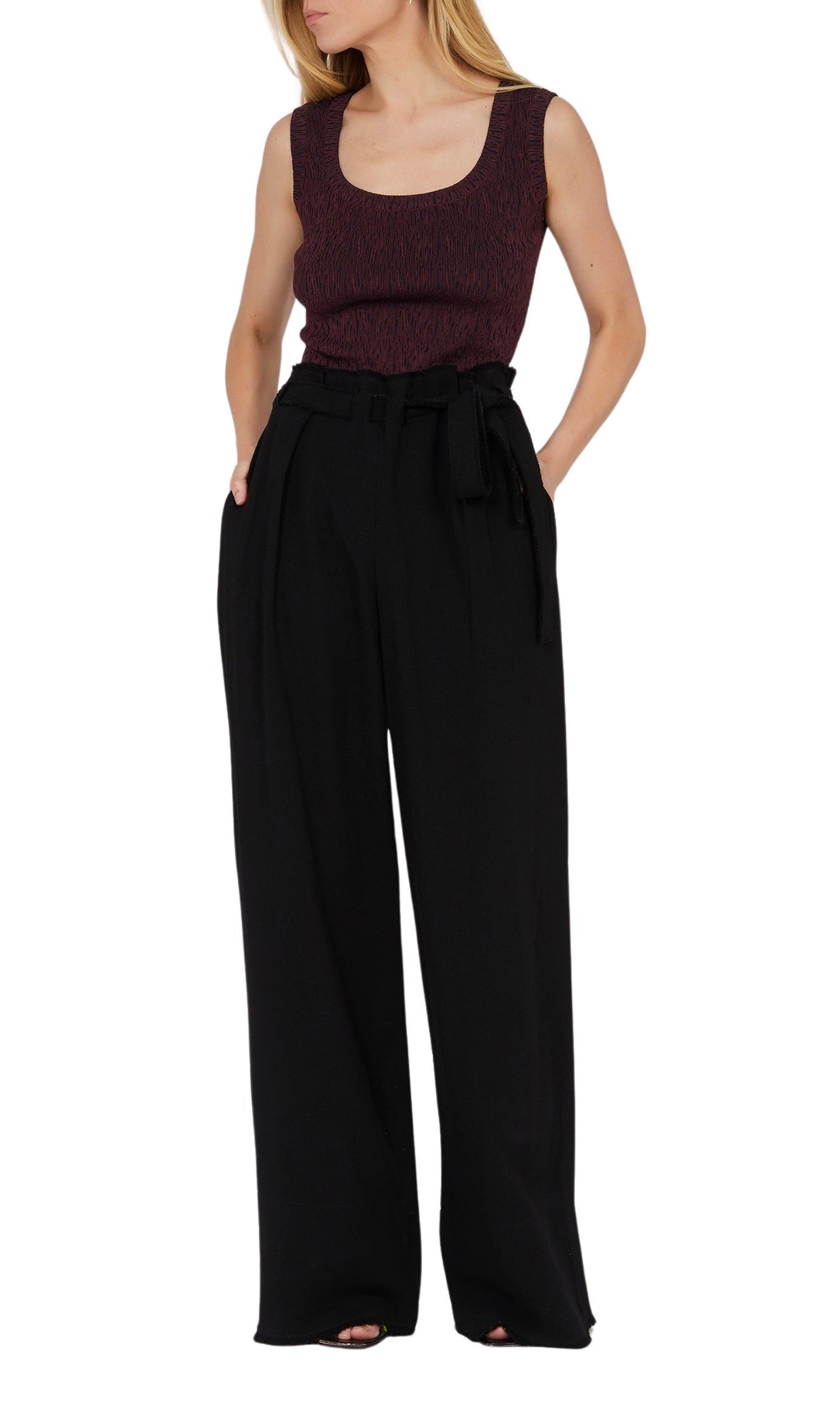 Pantalon ample ajustable en crêpe de laine - Noir