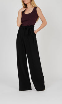 Pantalon ample ajustable en crêpe de laine - Noir