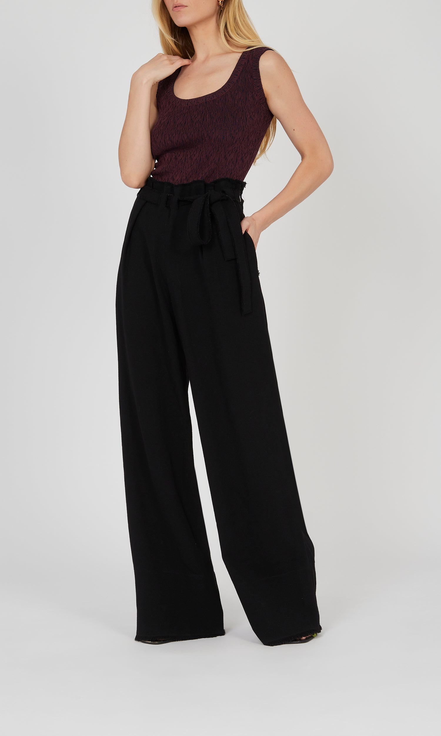 Pantalon ample ajustable en crêpe de laine - Noir