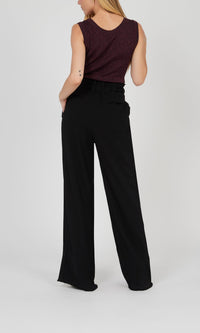 Pantalon ample ajustable en crêpe de laine - Noir
