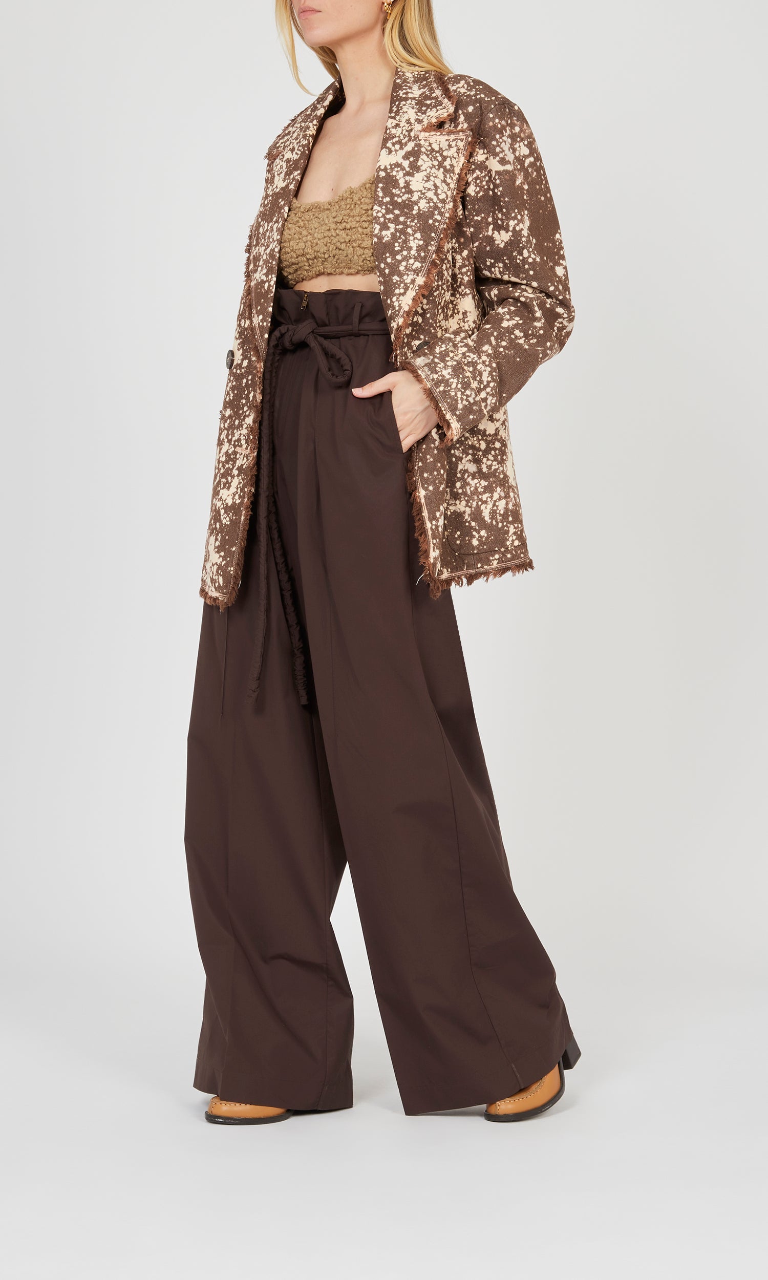 Veste blazer à large col en jean - Chocolat
