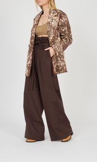 Pantalon à ceinture corde zippée sur le devant - Choco