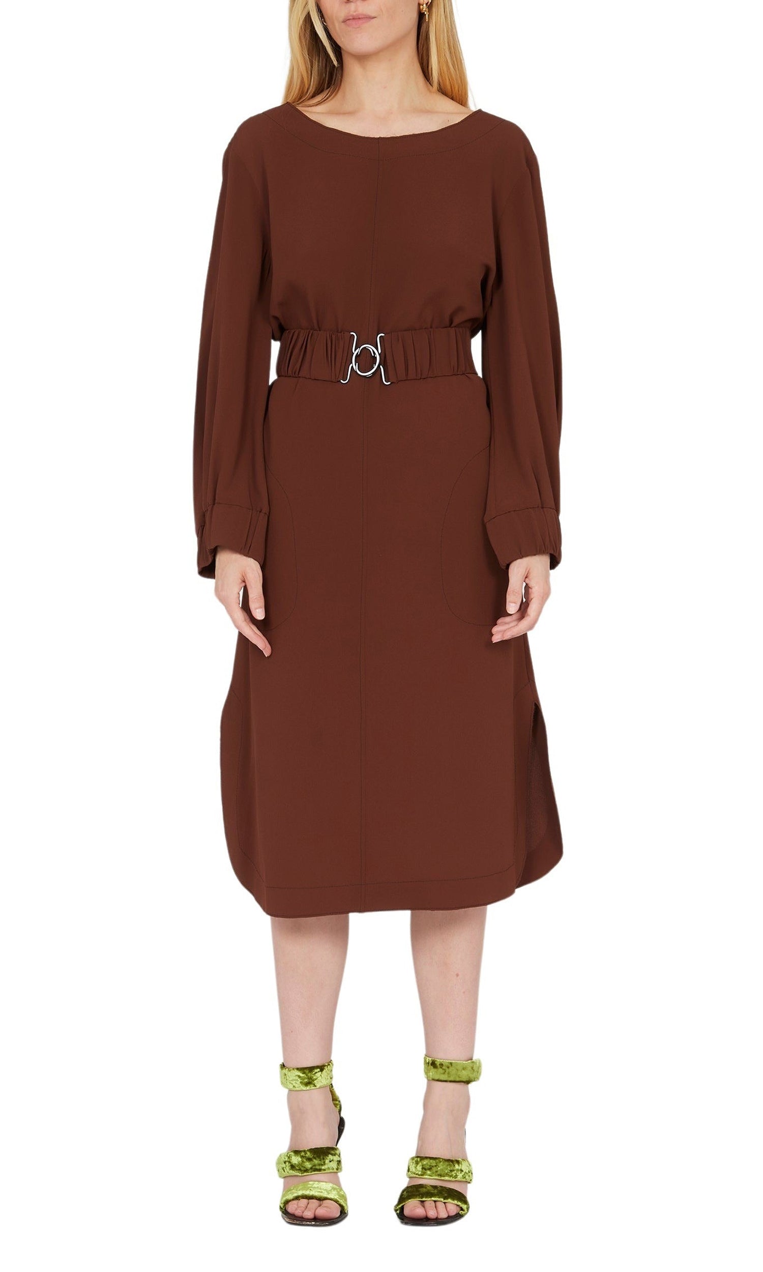 Robe col bateau à manches élastiques - Chestnut