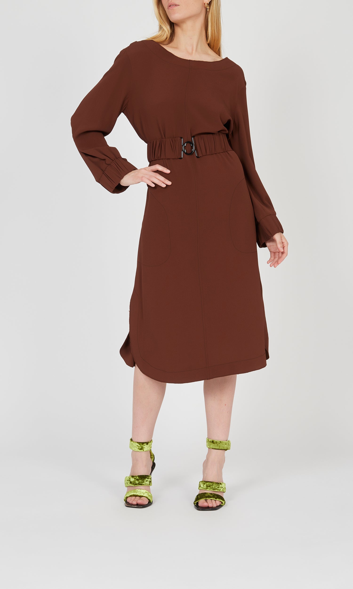 Robe col bateau à manches élastiques - Chestnut