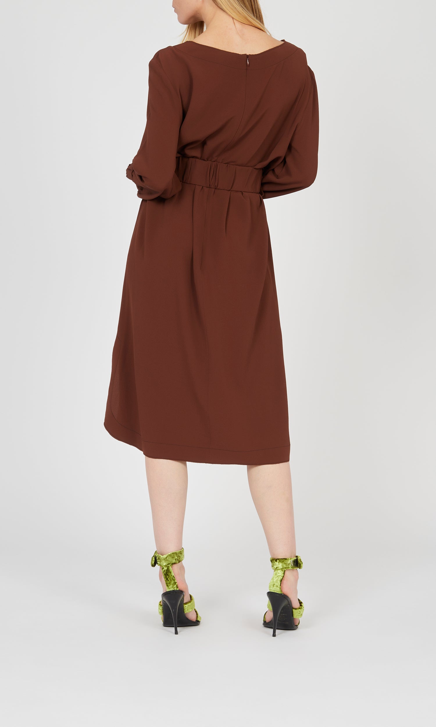 Robe col bateau à manches élastiques - Chestnut