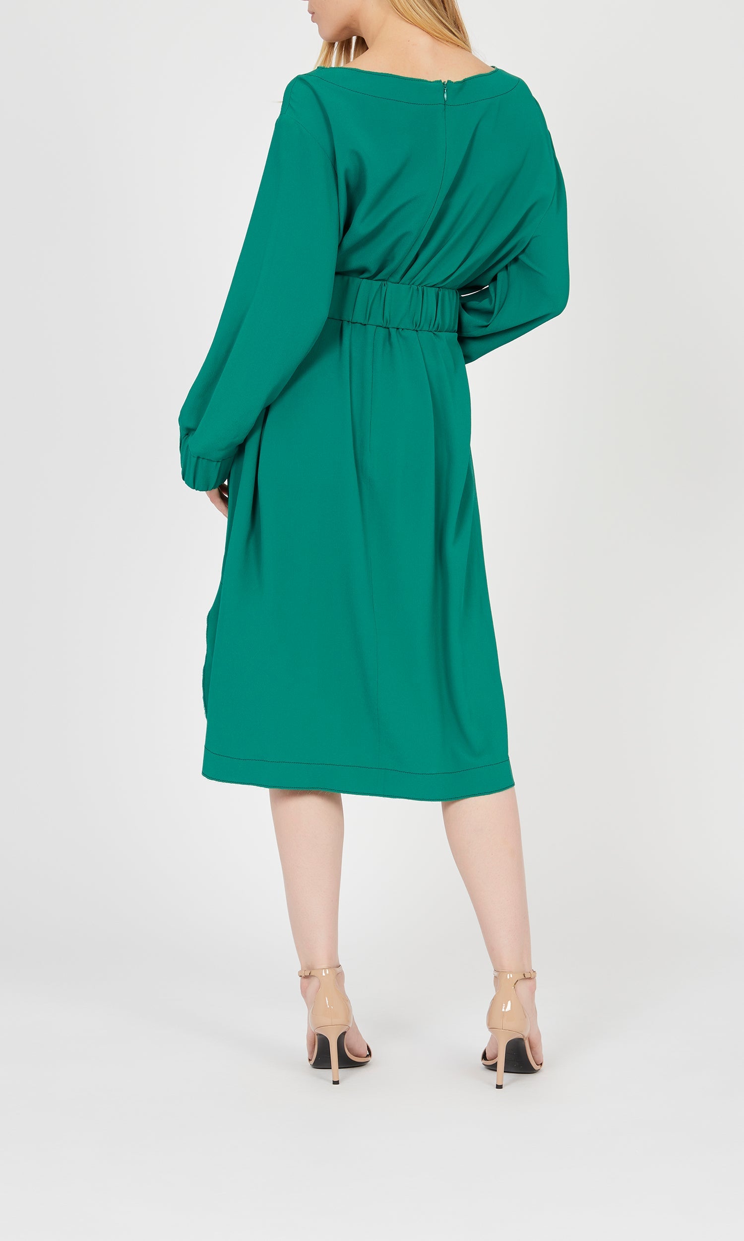 Robe col bateau à manches élastiques - Green