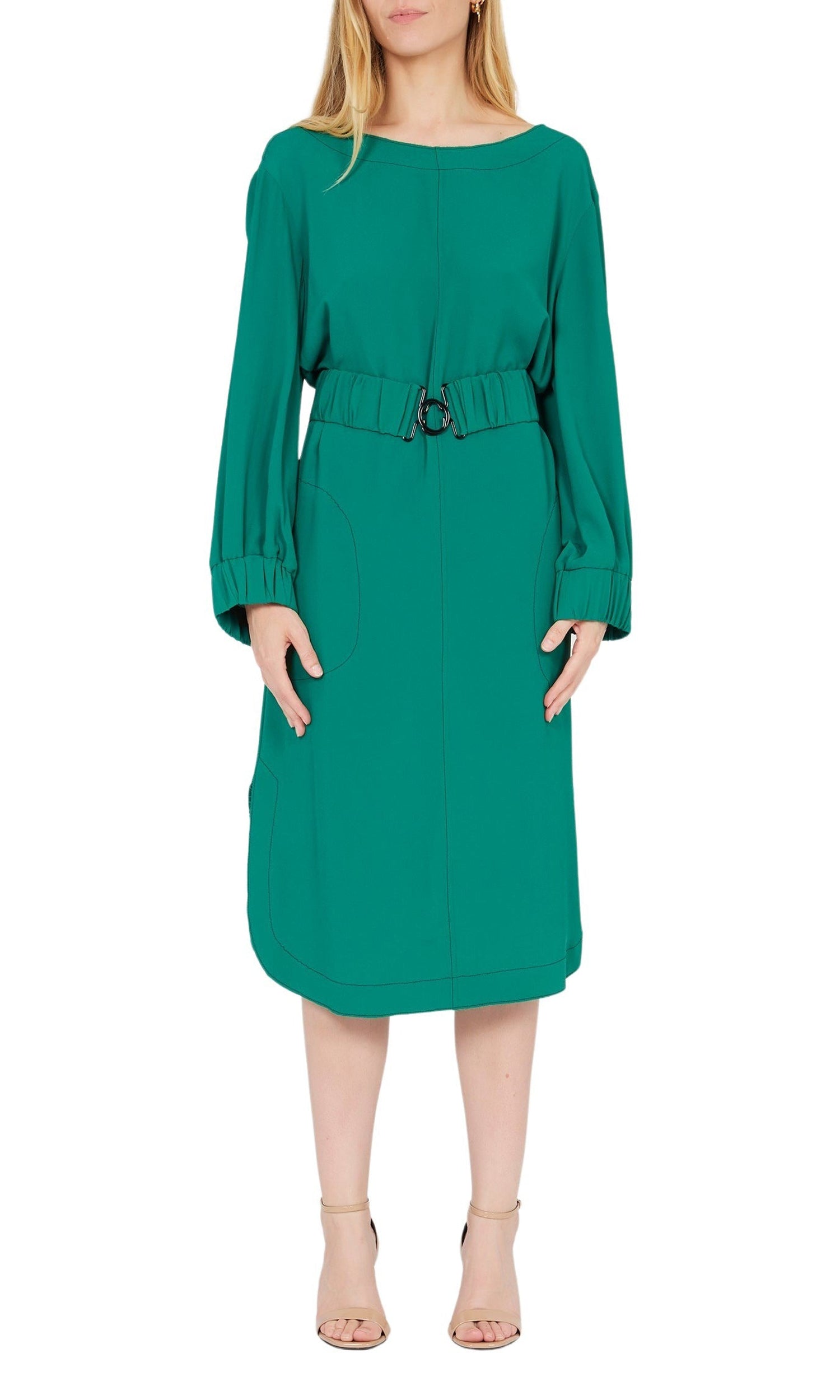 Robe col bateau à manches élastiques - Green