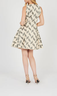 Robe courte zippée en laine perforée et brodée - Ivoire