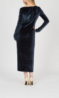 Robe à col V bateau en velours - Charbon