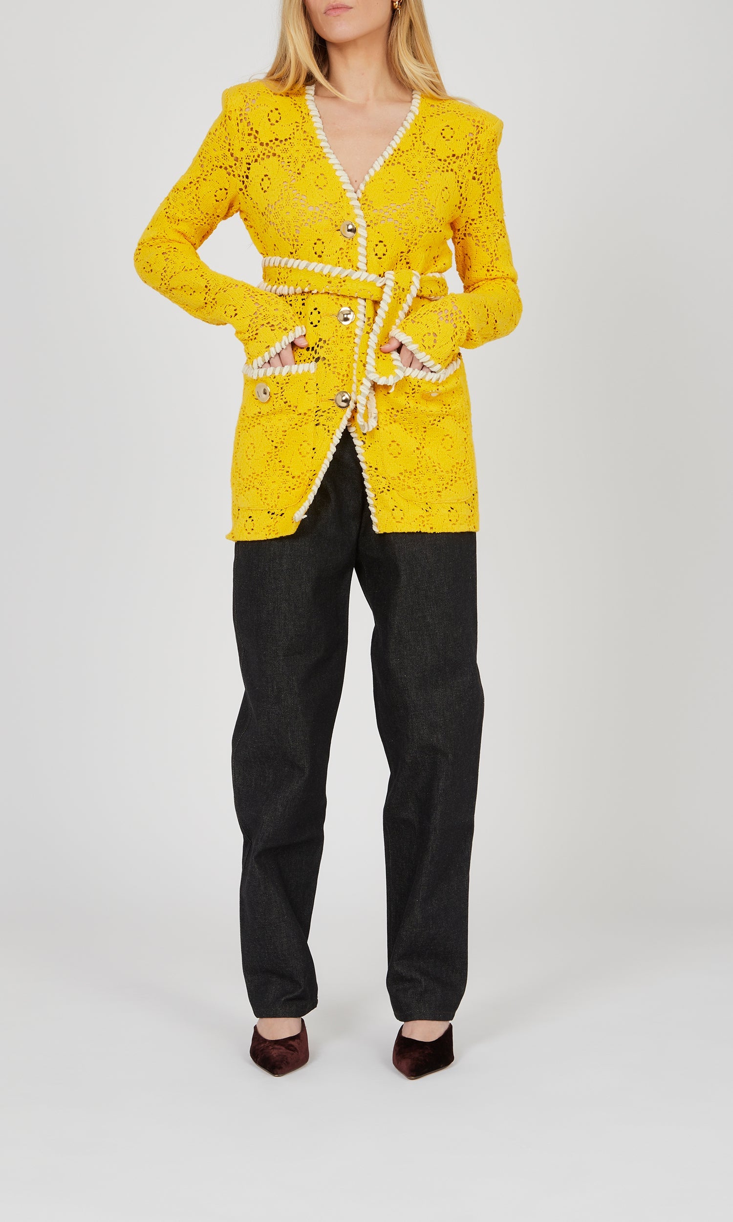 Blazer dentelle ceinturé - Yellow