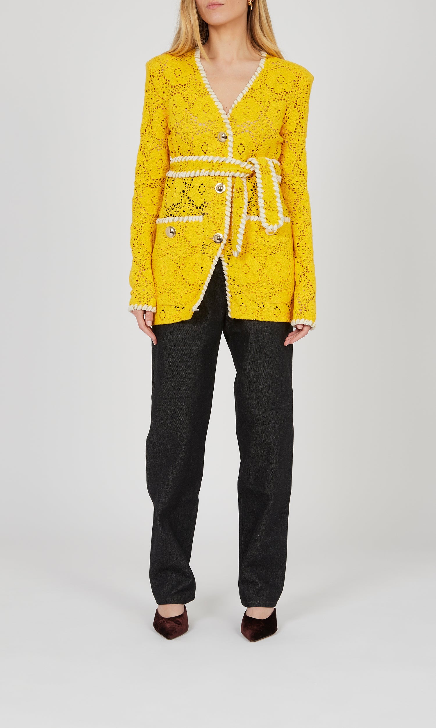 Blazer dentelle ceinturé - Yellow