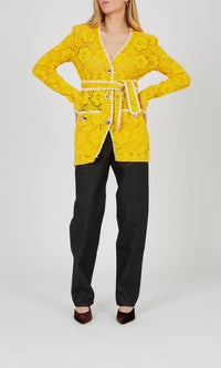Blazer dentelle ceinturé - Yellow