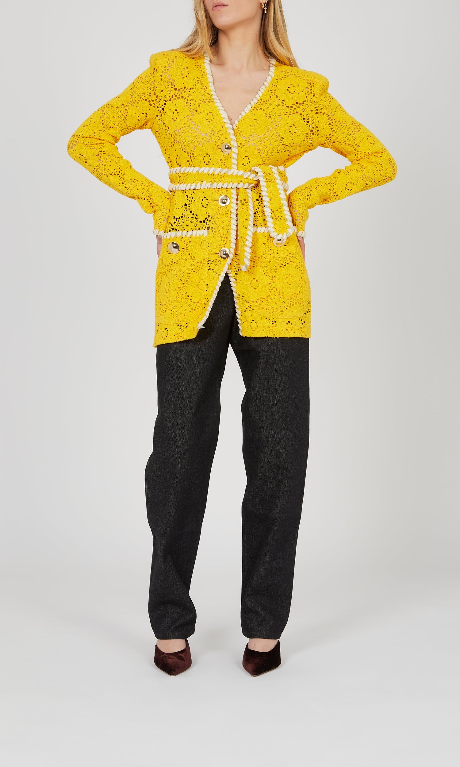 Blazer dentelle ceinturé - Yellow