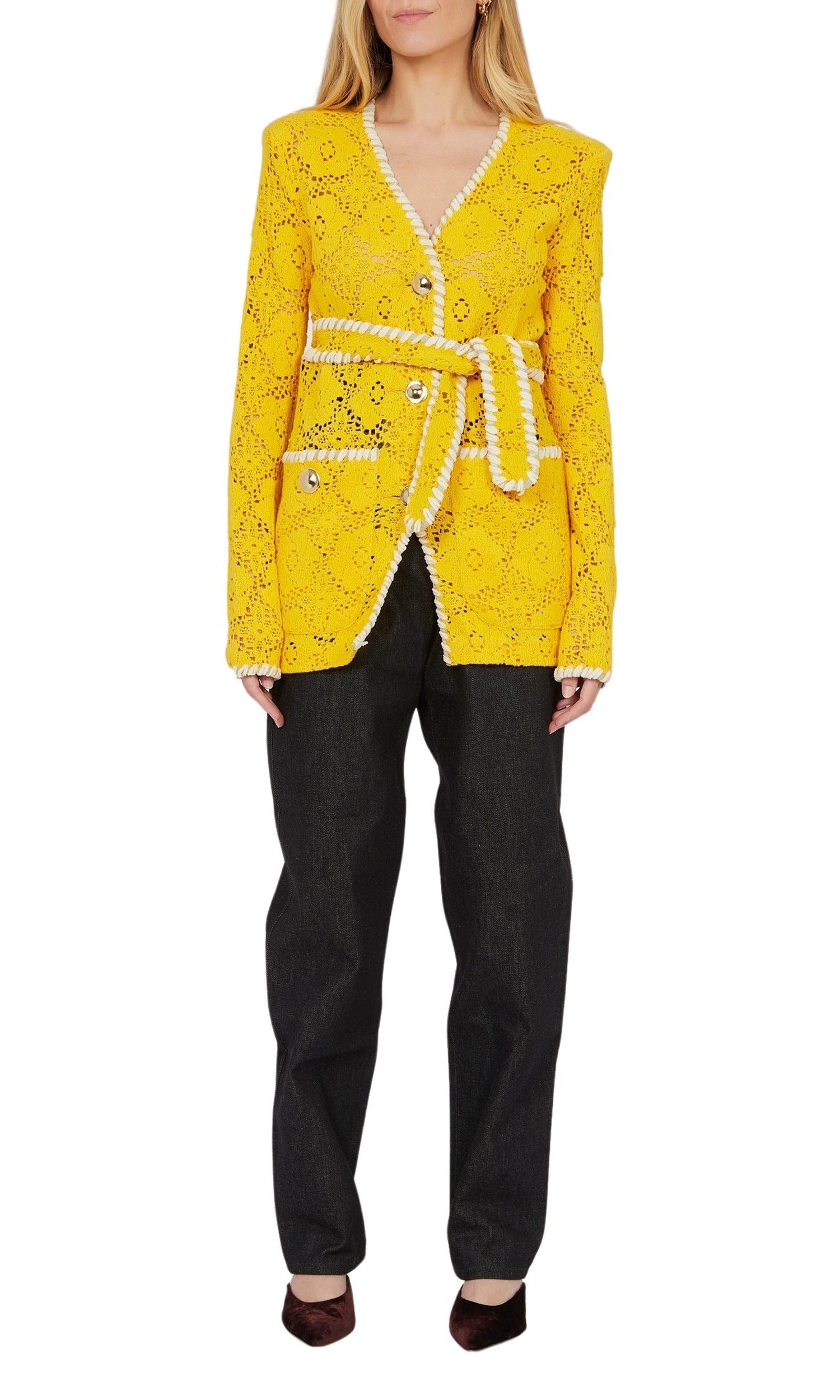 Blazer dentelle ceinturé - Yellow