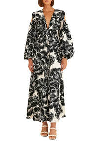 Robe longue Chita Woodcut à encolure en V en coton - Blanc