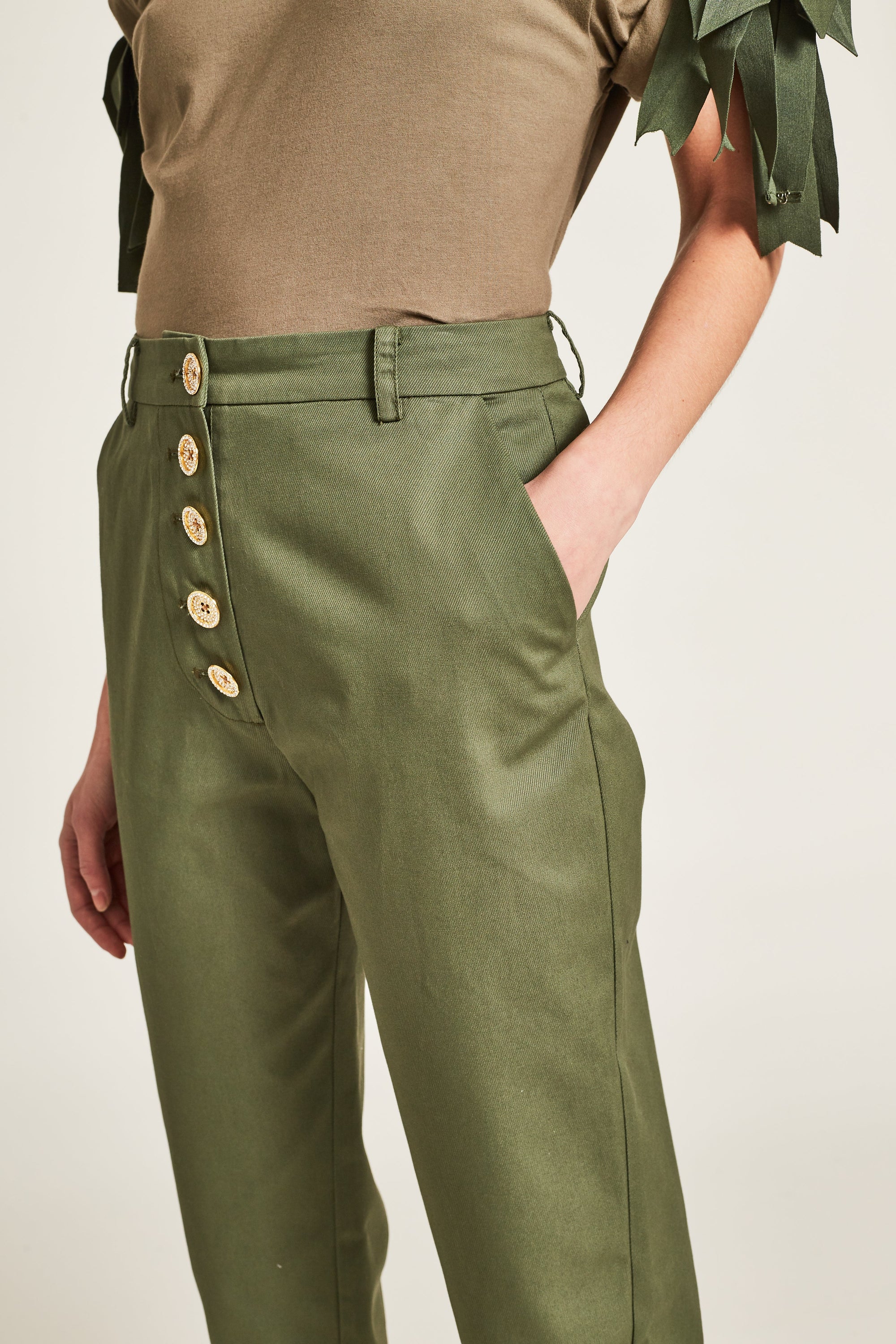 Pantalon taille haute Élégance - Vert