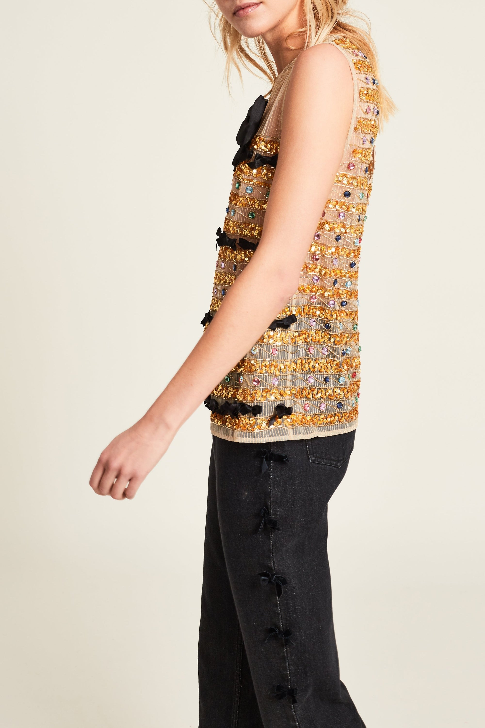 Top Meli Melo sans manches - Beige