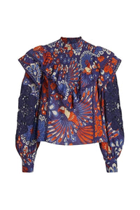 Blouse Fleurs d'ananas en coton - Bleu