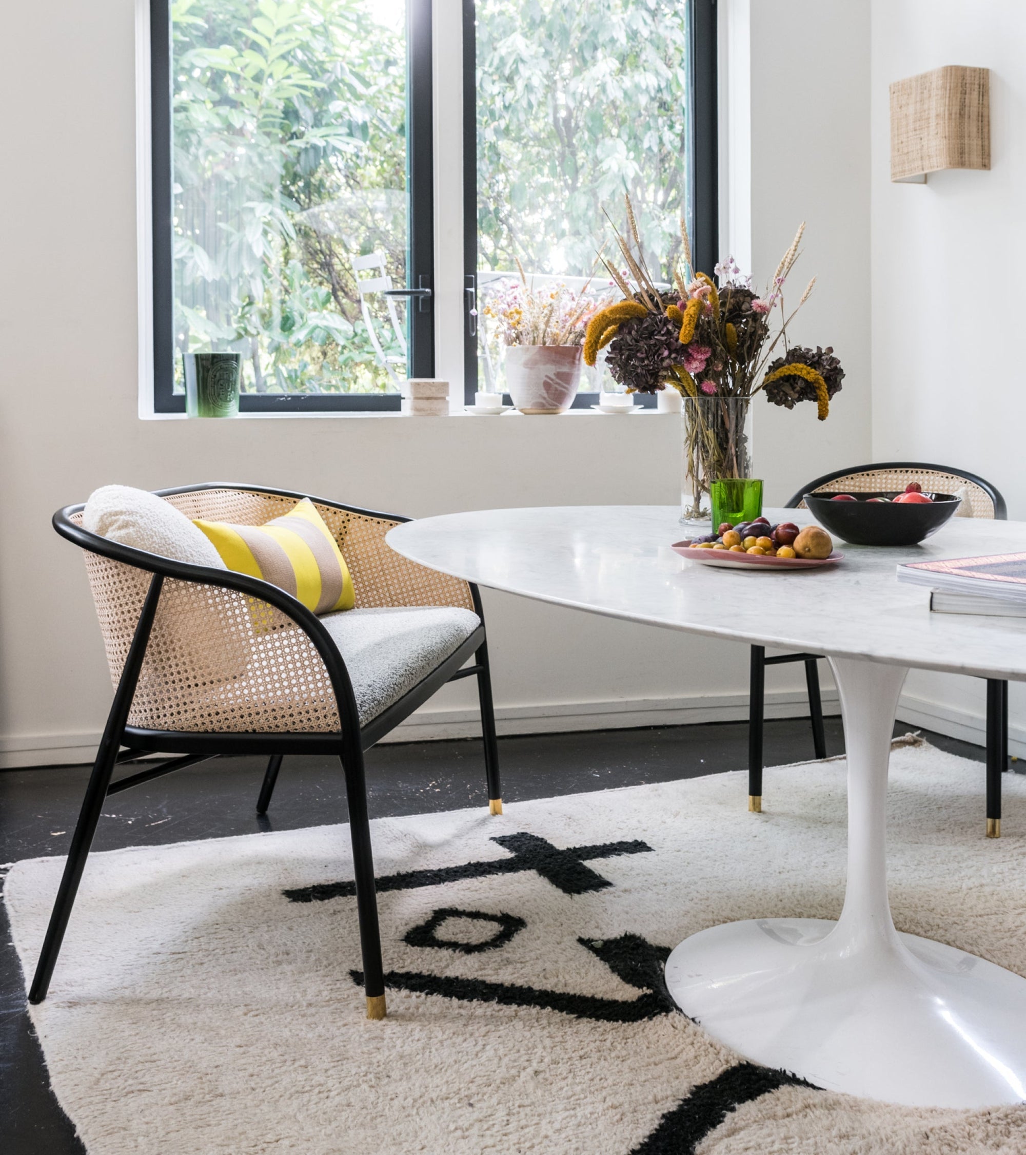 Banquette Cavallo en bois et cannage - Noir Et Blanc