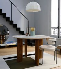 Table Carlotta Alta en bois et travertin - Sable et Marron