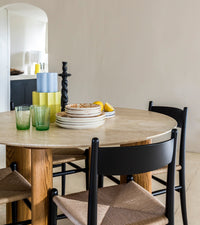 Table Carlotta Alta en bois et travertin - Sable et Marron