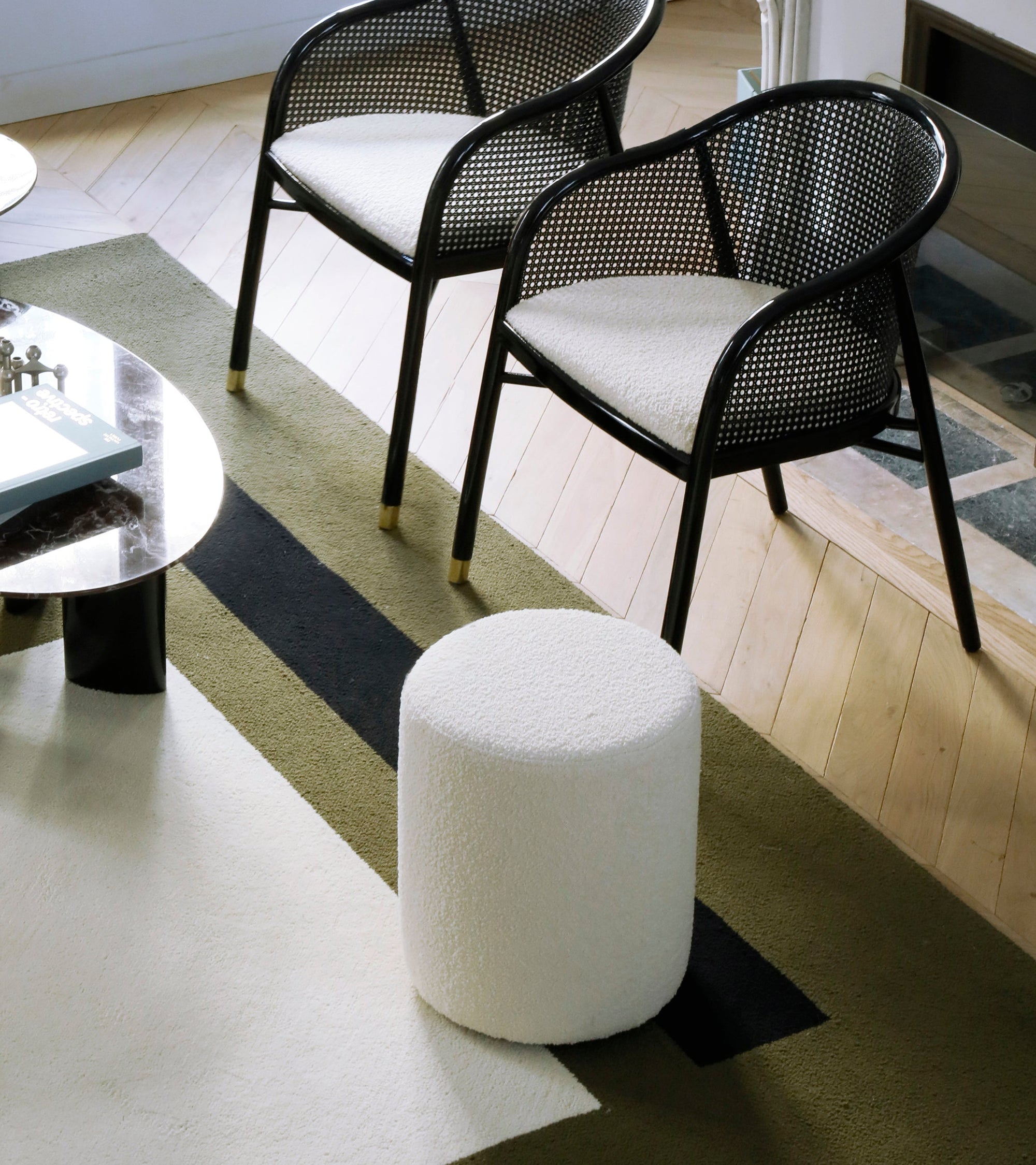 Pouf Mobile en laine bouclée - Blanc crème