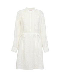 Robe chemise à col rond boutonnée & ceinturée - Crystal White