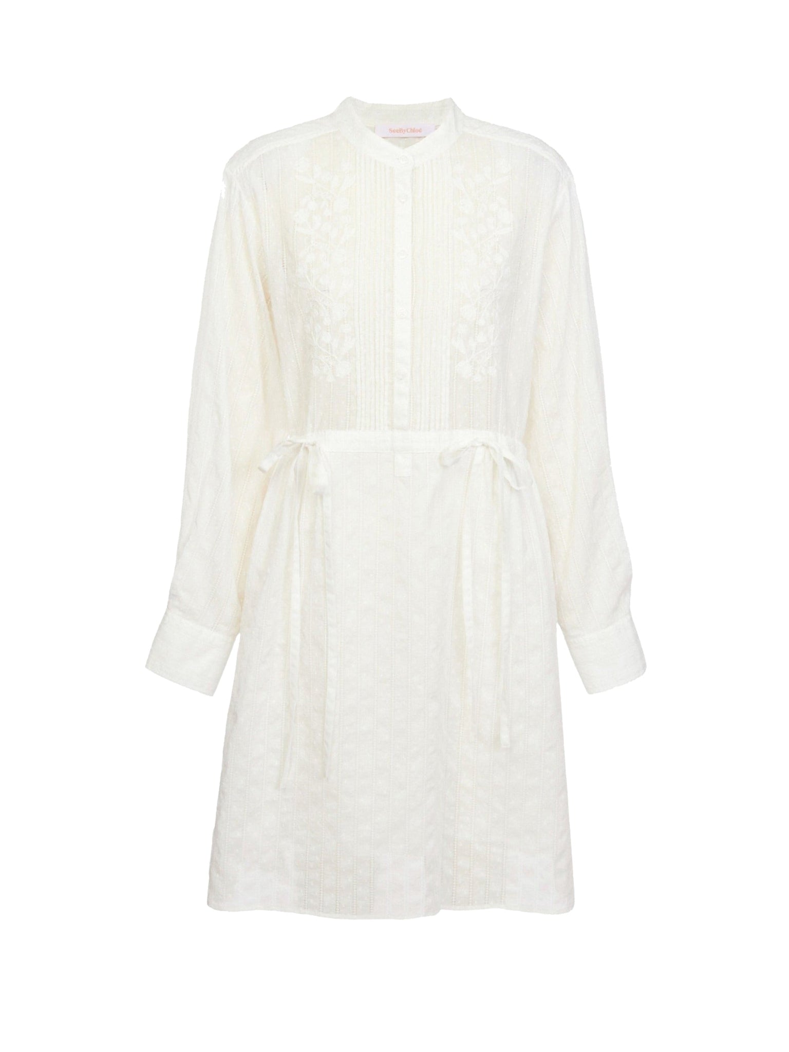Robe chemise à col rond boutonnée & ceinturée - Crystal White