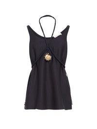 Débardeur bijou sans manches en soie - Ink Navy