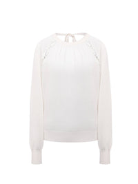 Pull maille dos nu à détails en dentelle et soie - Iconic Milk