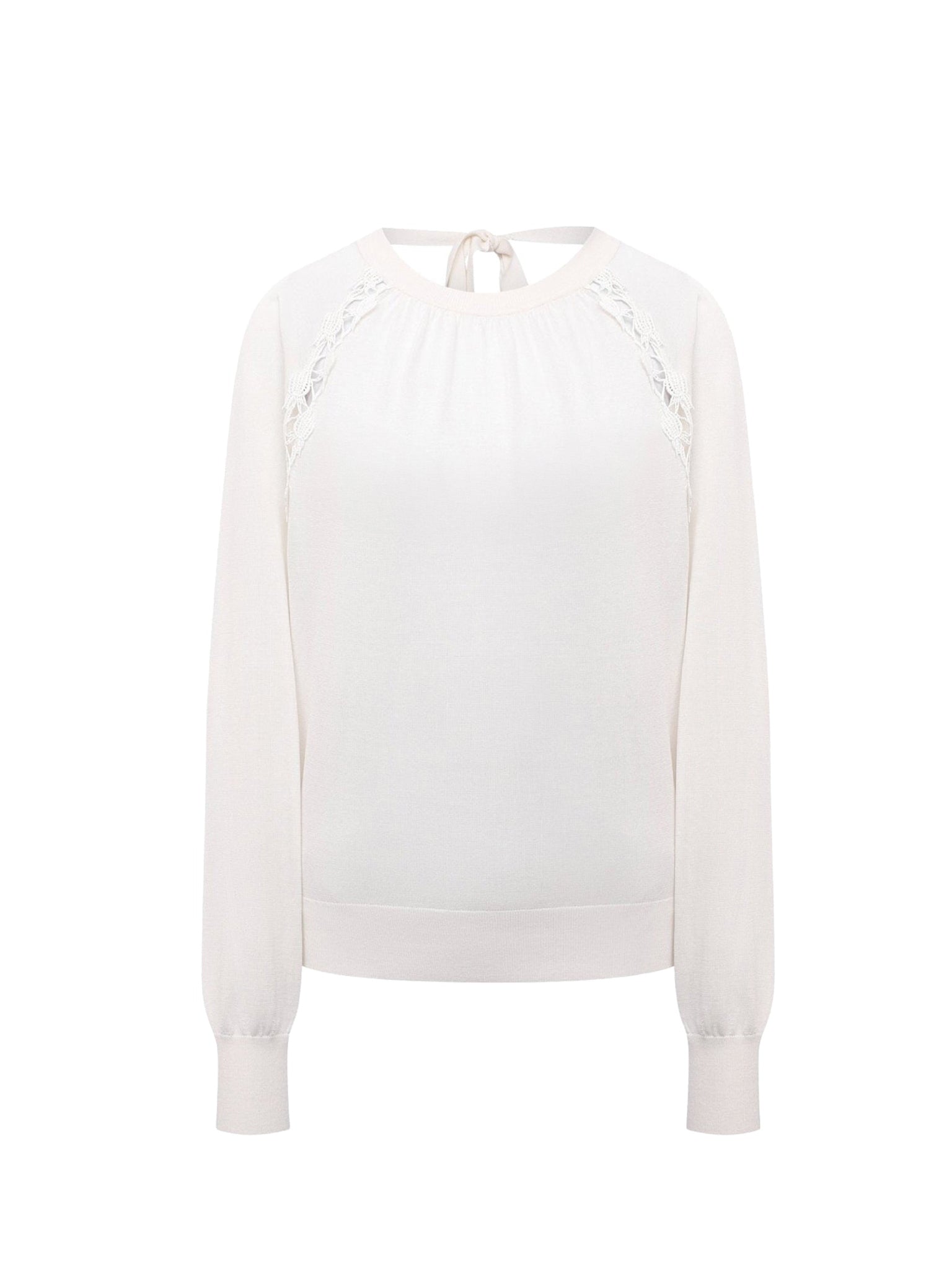 Pull maille dos nu à détails en dentelle et soie - Iconic Milk
