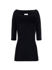 Top en tricot côtelé de cachemire mérinos - Black