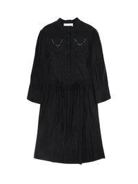 Robe manches 3/4 à corsage brodé & plissé - Black
