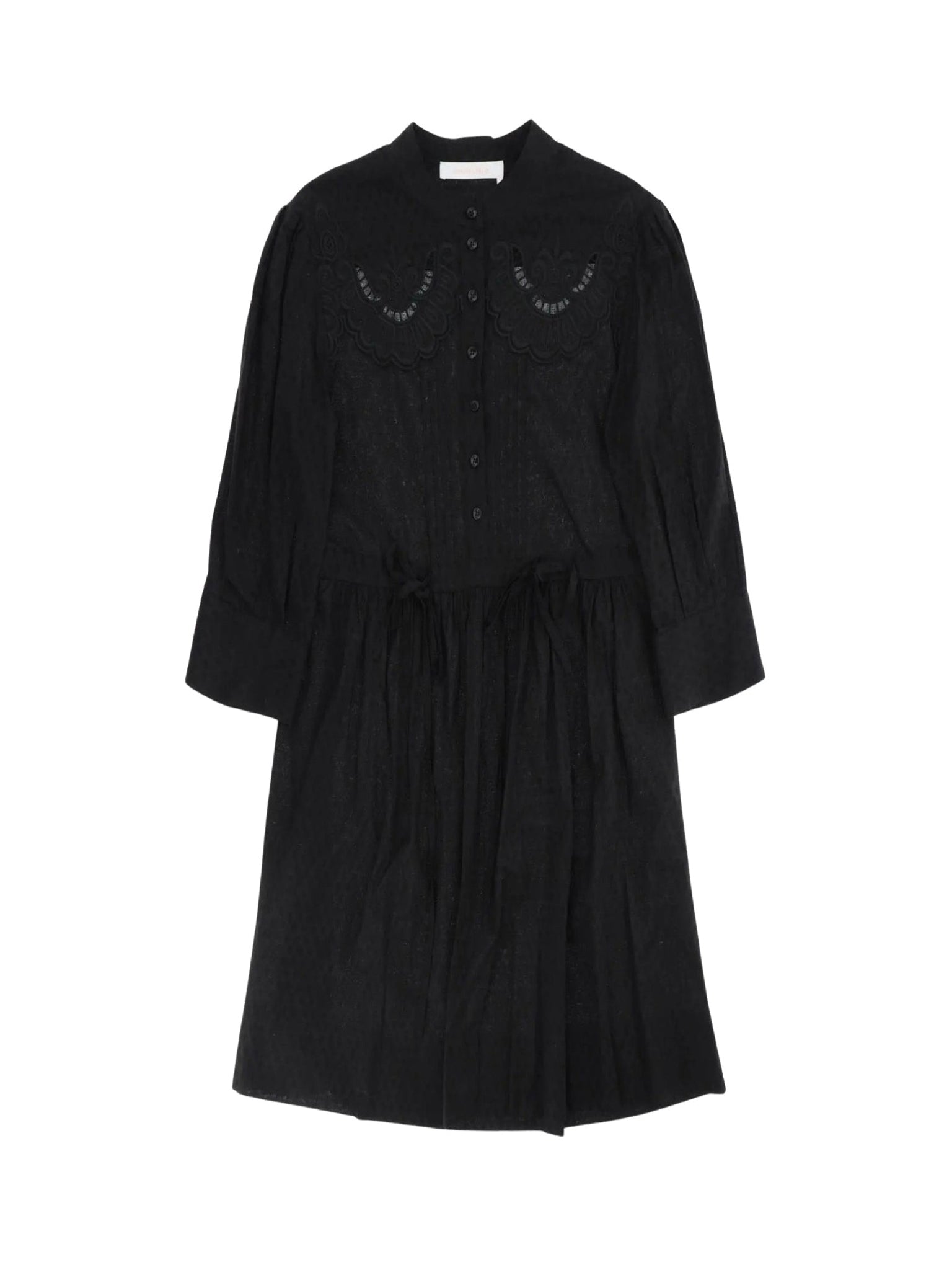 Robe manches 3/4 à corsage brodé & plissé - Black