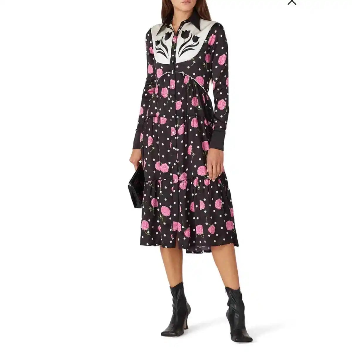 Robe plissée et boutonnée - Black Roses And Dots