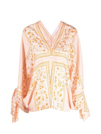 Top col V en soie - Orange & White