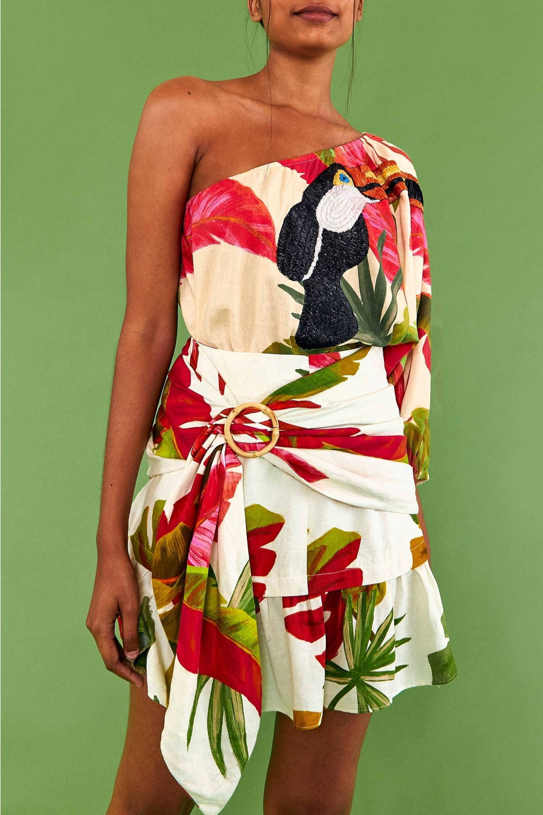 Blouse brodée Forêt Printanière en lin - Multicolore