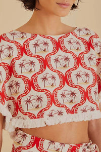 Blouse Summer Beach en lin - Rouge