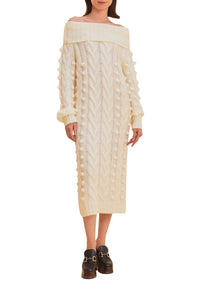Robe midi tressée en maille - Blanc