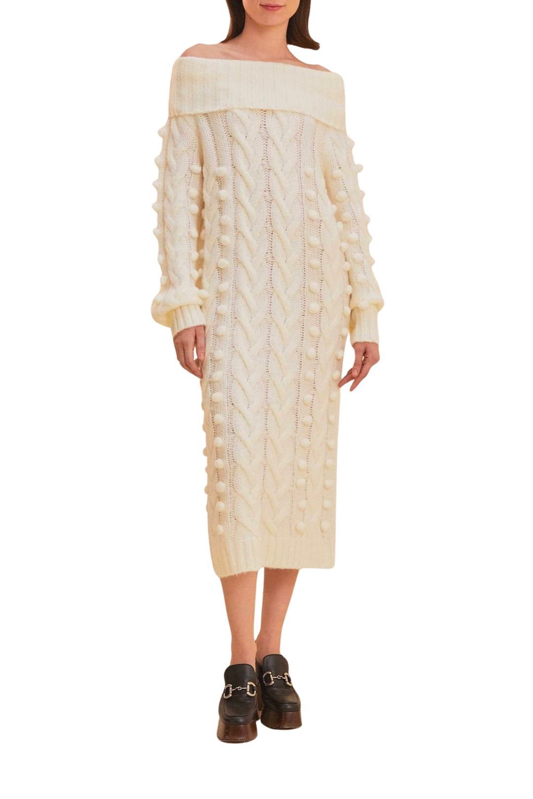 Robe midi tressée en maille - Blanc