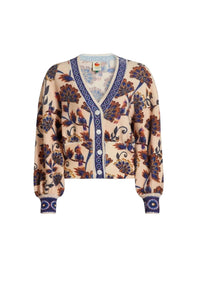 Cardigan Ainika en maille à fleurs en laine et alpaga - Beige