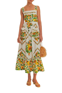 Robe longue Papaya Salad en lin - Jaune