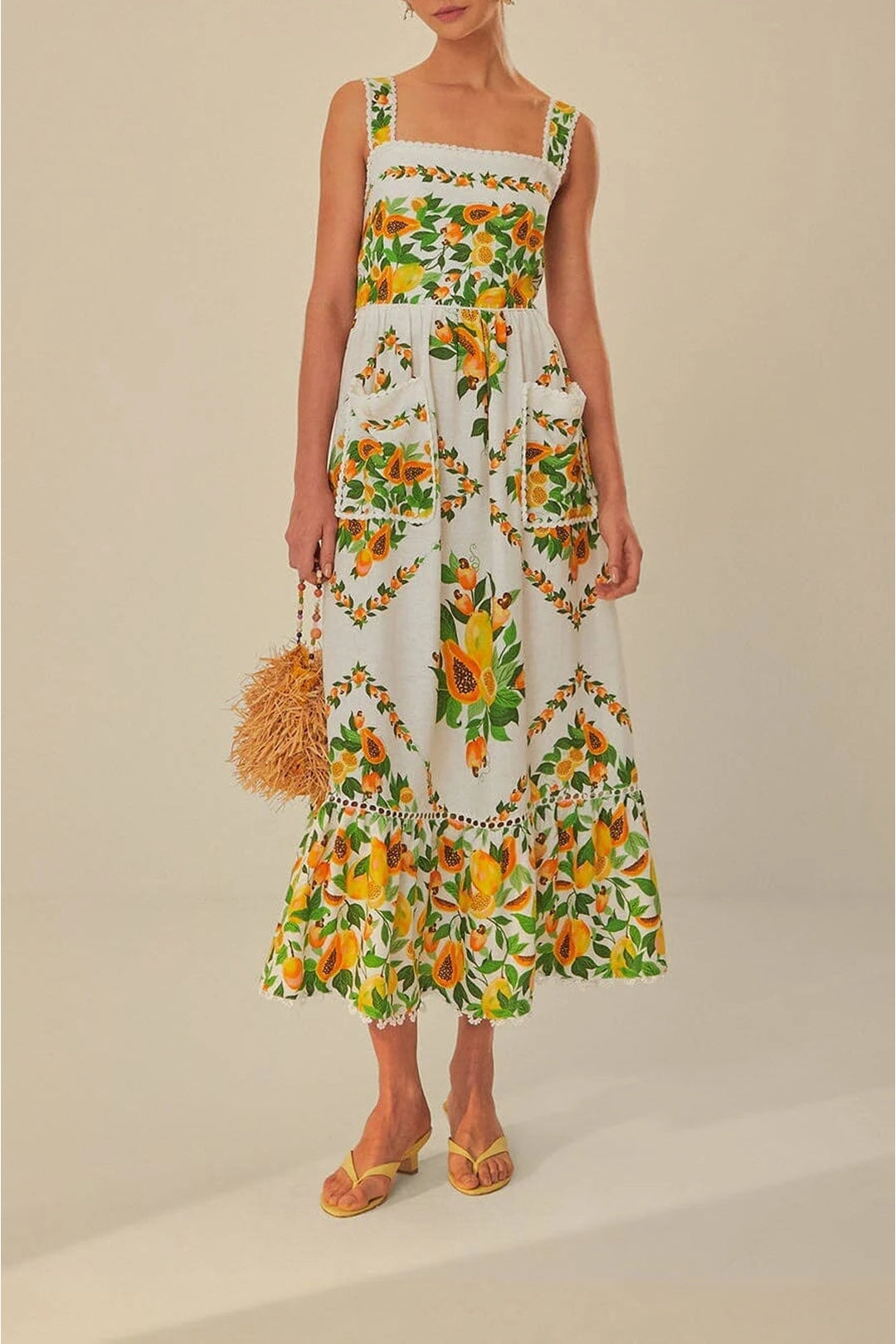Robe longue Papaya Salad en lin - Jaune