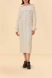 Robe midi tressée en maille - Blanc