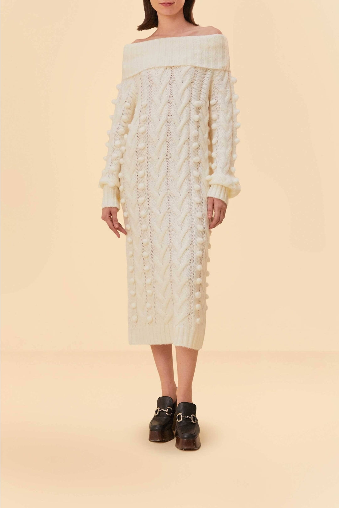 Robe midi tressée en maille - Blanc