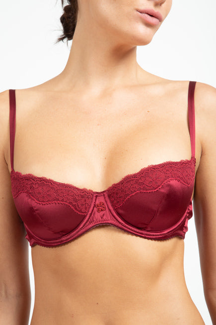 Soutien-gorge balconnet Les intemporels en soie - Burgundy & Noir