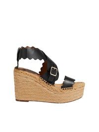 Espadrilles Lauren compensées en cuir - Black